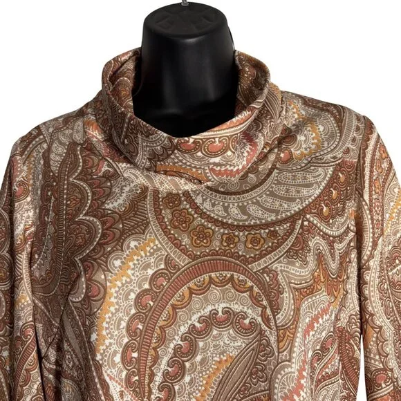 Vintage Walden Classics Paisley 3/4 - Long Sleeve Cowl Neck Dress Size 14 - Picture 2 of 13